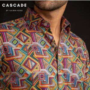 Kalmin Ross Medium Men Geometric Long Sleeve Dress Shirt Wild